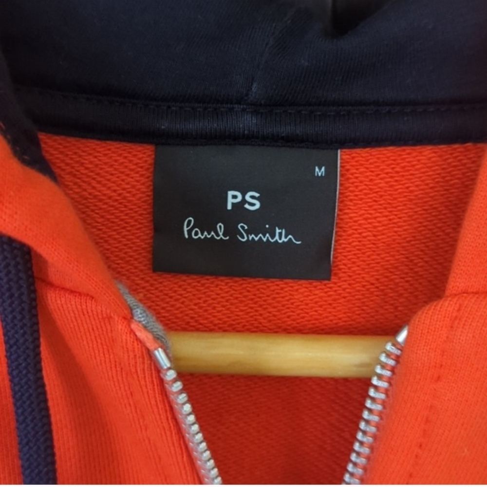 Men's Paul Smith Orange Classic Zip Up Hooded Sweatshirt - Size M Like New - Picture 5 of 8